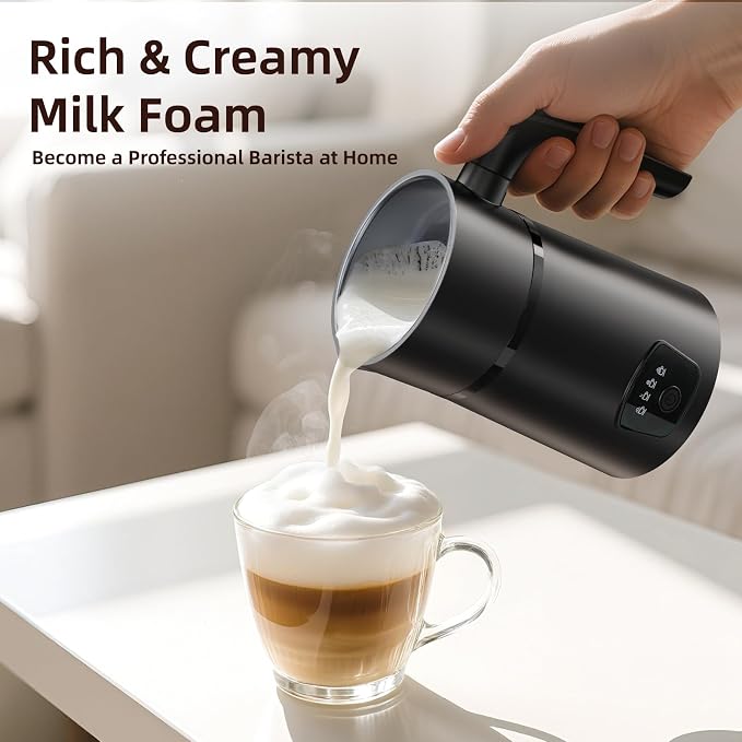Milk Frother, 4-in-1 Electric Milk Steamer, Warm and Cold Foam Maker, 1 min Fast Frothing, 11.8 oz/350 ml Milk Warmer, Frother for Coffee Latte, Cappuccino, Macchiato, Auto Shut-Off