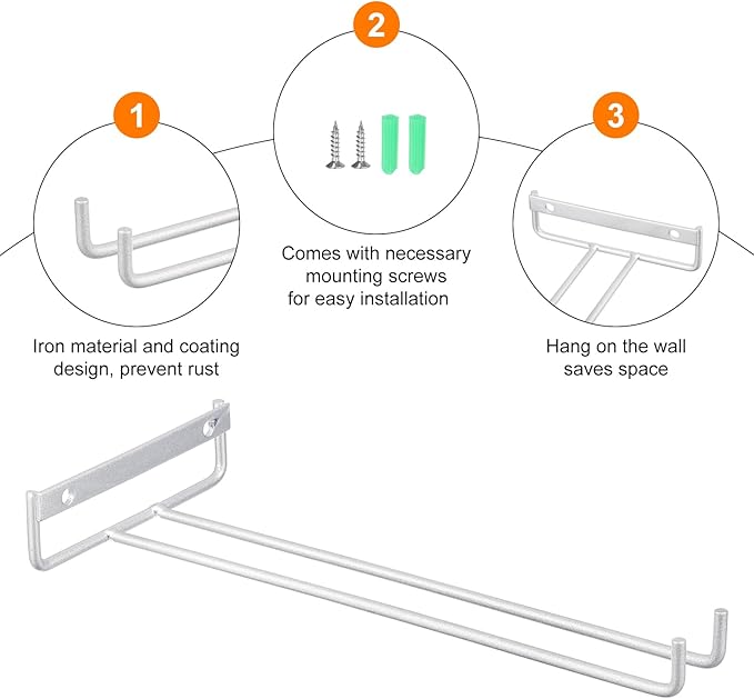 uxcell 2Pcs Wine Glass Rack, 10.43 Inch Iron Wine Glasses Rack Under Cabinet Stemware Rack - Wall Mountable Wine Glass Holder Storage Hanger for Bars Coffee Restaurants Kitchens, Silver
