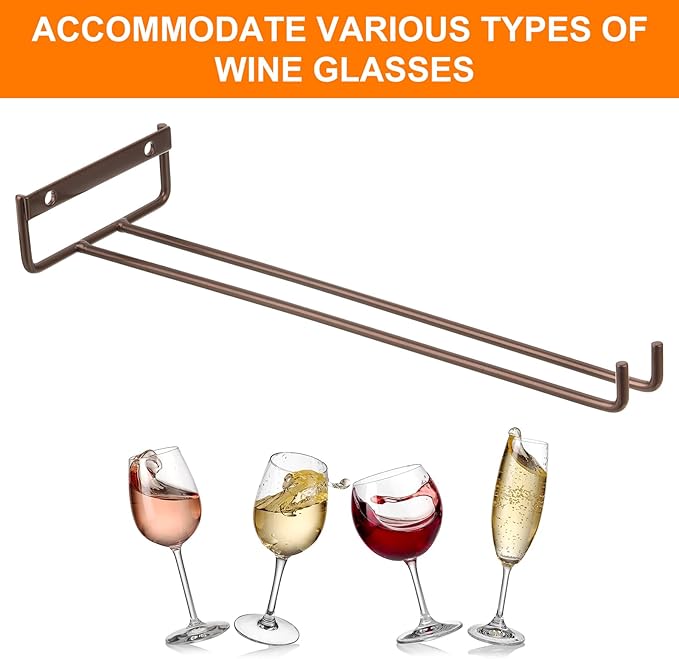 uxcell 4Pcs Wine Glass Rack, 11.81 Inch Iron Wine Glasses Rack Under Cabinet Stemware Rack - Wall Mountable Wine Glass Holder Storage Hanger for Bars Coffee Restaurants Kitchens, Bronze