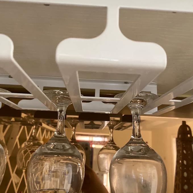 41cm/16in Modern Metal Wine Glass Holder - Under Cabinet Stemware Hanging Rack - Wine Glass Storage Organizer Rack, 4 Row (Color : Gold)