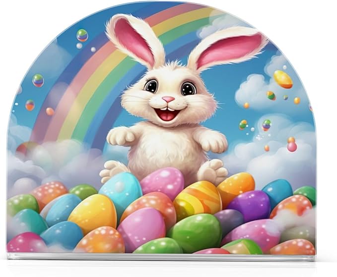 Qilmy Beautiful Rainbow Easter Bunny Napkin Holder for Tables –Napkin Holders for Kitchen, Table Napkin Holders, Cocktail Napkin Holder,Paper Napkins Holder