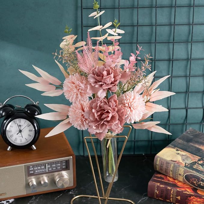KIRIFLY Artificial Fake Flowers Plants Silk Flower Arrangements Wedding Bouquets Decorations Plastic Floral Table Centerpieces for Home Kitchen Garden Party Décor (Blush)
