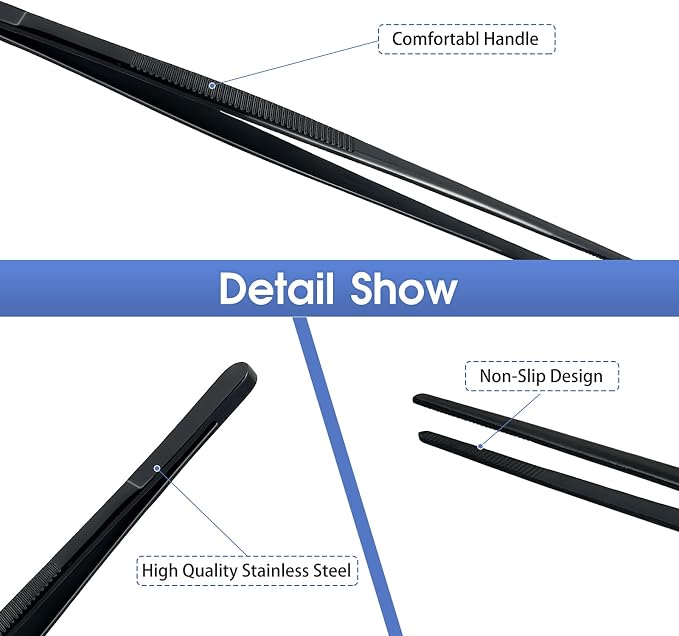 8-Inch Plating Tweezers Culinary Kitchen Tweezers Stainless Steel, Professional Chef Tweezer for Cooking Food Design
