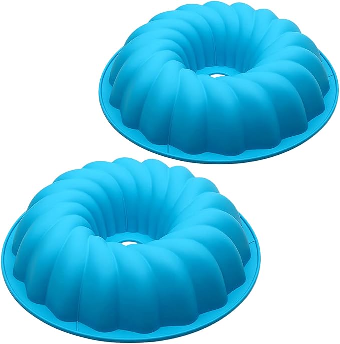 Alimat PluS 2 Pack Blue Silicone Jello Molds 9 Inch, Cake Molds for Baking, Fluted Tube Gelatin Mold, Silicone Cake Pans for Baking Jello, Pound Cake, Gelatin