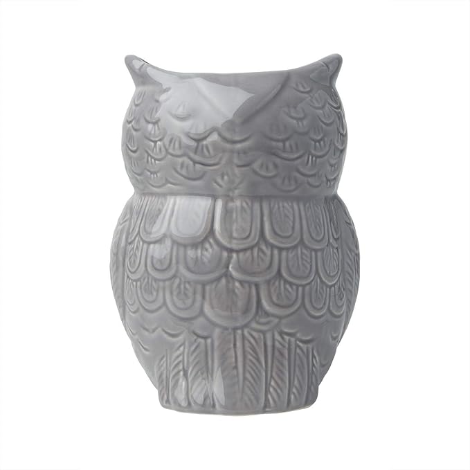 Comfify Owl Utensil Holder Decorative Ceramic Cookware Crock & Organizer, in Lovely Grey Color - Utensil Caddy and Perfect Kitchen Ceramic Decor Gift - 5" L x 7" H x 4" W