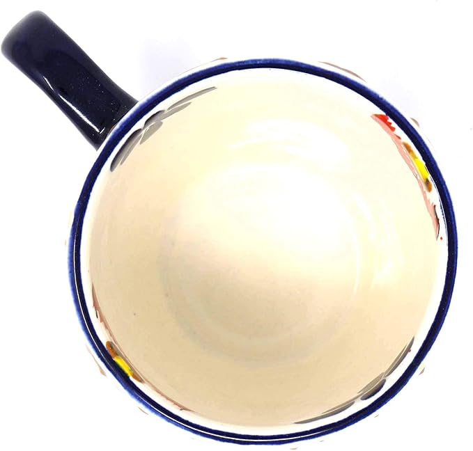Global Crafts Mexican Pottery Mugs - Handmade Ceramic Mug - Hand-Painted Dots & Flowers Design