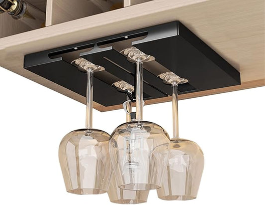 V3VOGUE 4/5/6 Rows Wine Glass Rack Hanging, Under Cabinet Wine Glass Holder Display Stand, Stainless Steel Stemware Rack with Screws, Stemware Storage Rack for Cabinet Kitchen Bar (Size : 2 Row)