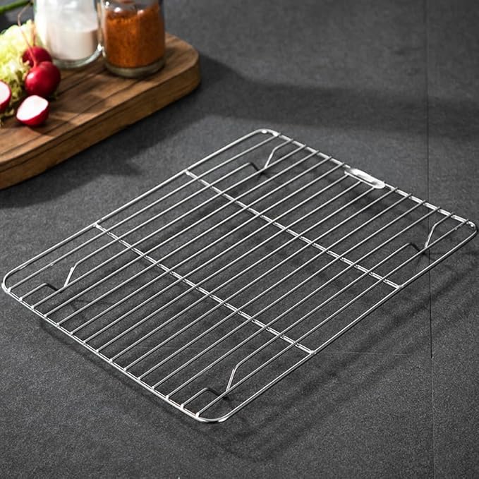 304 Stainless Steel Cooling Rack, Flat Baking Rack for Bread, Roasting, Grilling & More – Dishwasher Safe (Grid Pattern,25×19 cm (9.8×7.5"))