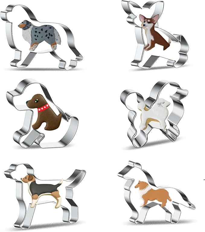 Dog Cookie Cutter for Treats Shapes Baking Set of 6 - Stainless Steel Border Collie, Chihuahua, Labrador, Rochin, Rottweiler, Pleasant Shepherd Shaped Puppy Cartoon Pet Dog Cookie Cutters Molds Stamps