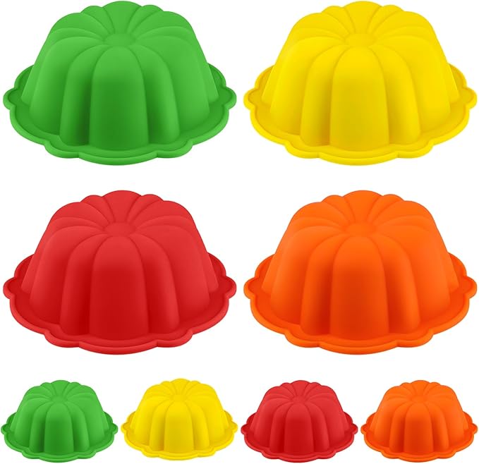 Webake 4 Inch Silicone Mini Cake Pan Set of 8, Nonstick BPA Free Fluted Tube Cake Pans for Baking, Muffins, Cupcakes