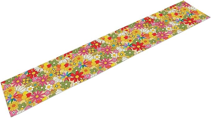 Retro 70s Floral Table Runner,Vintage Hippie Summer Groovy Daisy Flower Dinner Runner for Home Kitchen Dining Table Party Holiday Decor 13x108 in