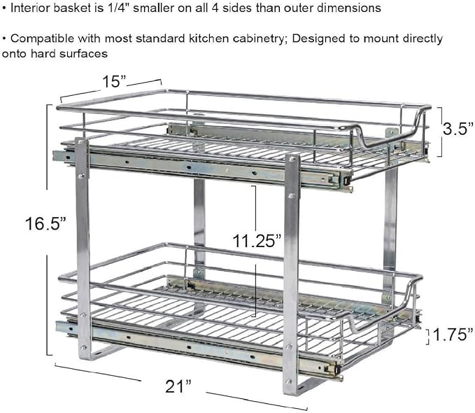 Household Essentials Chrome-Plated Steel Dual-Tier Slide-Out Organizer
