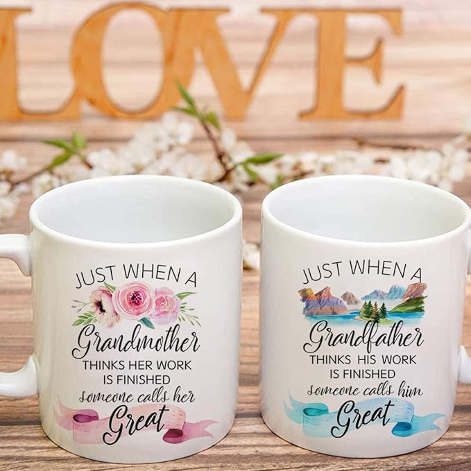 Est 2026 Baby Reveal Mug Gift for New Grandparent, Pregnancy Reveal Announcement Gift, Est 2026 Promoted to Grandma Grandpa Mugs Set, Great Grandparent to Be Mug Set