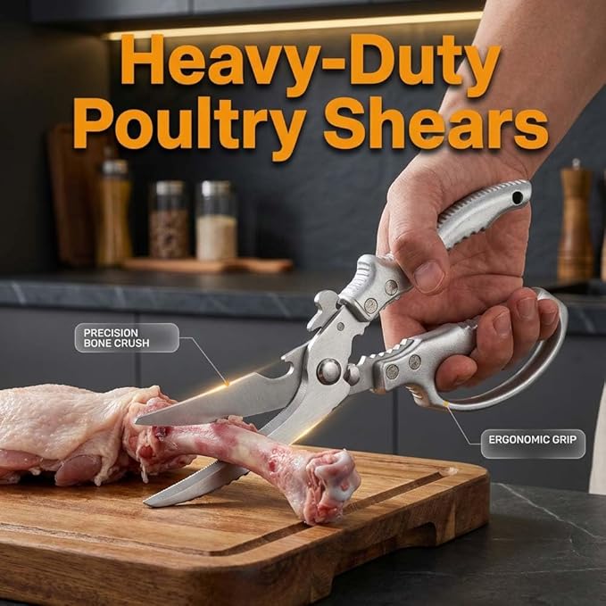 Heavy-Duty Multifunction Kitchen Shears, Ultra Sharp Stainless Steel Poultry Scissors for Bone Chicken Turkey, Multi-Purpose Kitchen Scissors with Bottle Opener Fish Scale Scraper Nut Cracker (3)