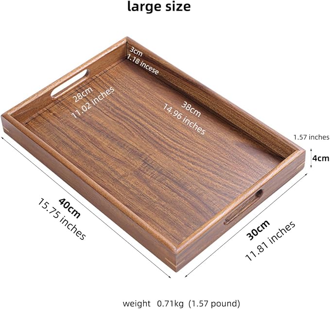 Wooden Coffee Trays with Handles Wood Serving Tray Wooden Bed Tray, Coffee Table Trays for Living Room,Wood Kitchen Tray Wood Decorative Tray with Handles