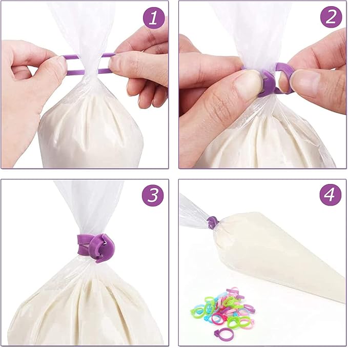 30 Pcs Pastry Bag Ties, Silicone Icing Bag Ties, Reusable Piping Bag Ties Decoration Bag Cake and Pastry Supplies Clips, Includes 5 Color. Suitable for Cupcakes Cookies and Pastry Seal (5 Color)
