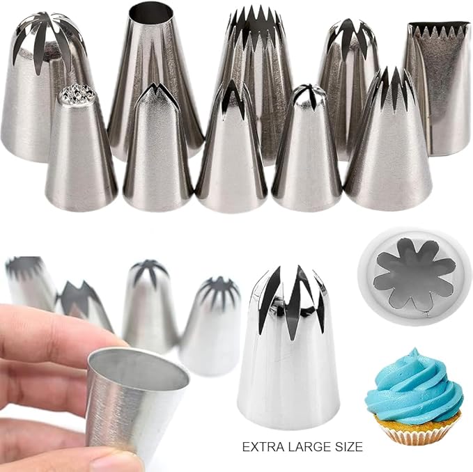 25 Pcs Extra Large Piping Tip Set, Stainless Steel Frosting Piping Kit,Pastry Cake Decorating Tips Baking Tools For Cookies Cupcake Decorating Kit (902 234 113 1M 190 D63 1D 9FT 1C R16L)