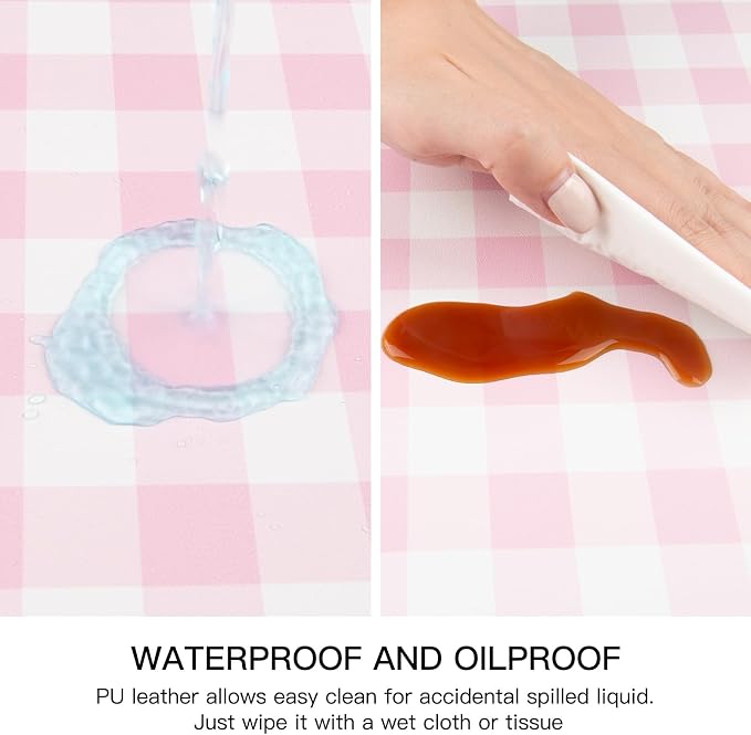 QiyI Placemats Set of 6, 12x18 Inch Faux Leather Place Mats for Kitchen Dinning, Heat Resistant Anti Slip Grid Table Mats, Waterproof Wipeable Washable Placemat Party Table Décor, Pink Gingham Check