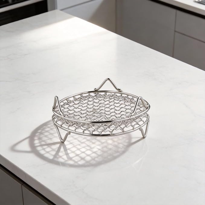 for Round Cooling Rack 2-Pack for Baking and Cooking, for Stainless Steel Wire Grid for Oven, Steamer and BBQ, Easy to Clean, Silver