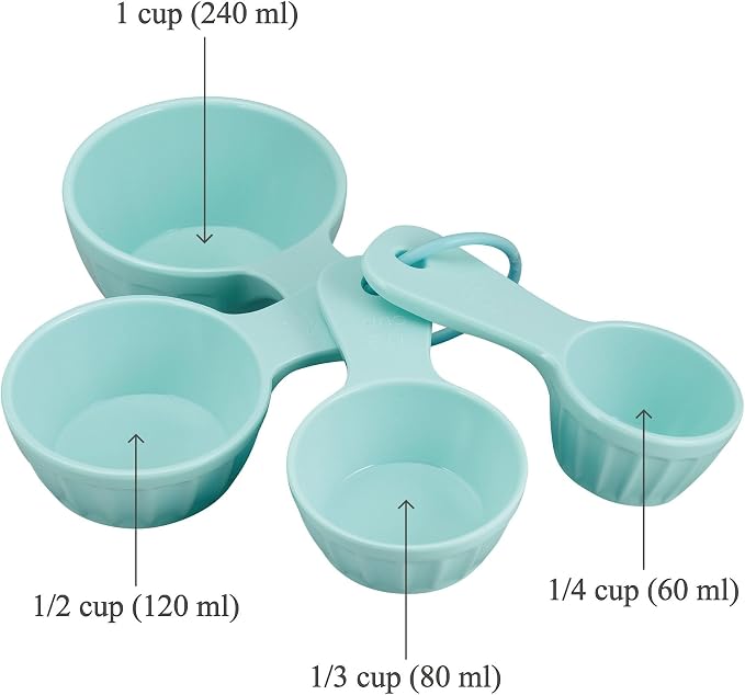 UP 4-Piece Latte Style Melamine Measuring Cups Set, Professional Nesting Baking and Cooking Tools for Liquid and Dry Ingredients, Mint Blue