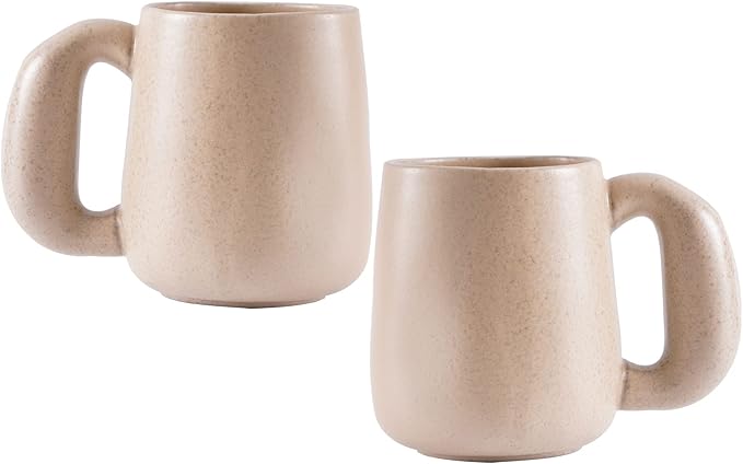 Uaral Large Coffee Mugs Cream Stoneware Mug Set with Jumbo Handle for Cocoa,Milk,Latte or Tea,Handmade Free-Form Edge Design,20oz,Set of 2, (Cream)