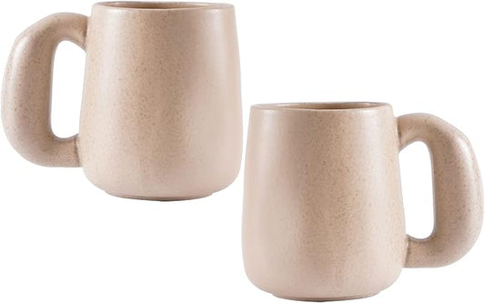 Uaral Large Coffee Mugs Cream Stoneware Mug Set with Jumbo Handle for Cocoa,Milk,Latte or Tea,Handmade Free-Form Edge Design,20oz,Set of 2, (Cream)