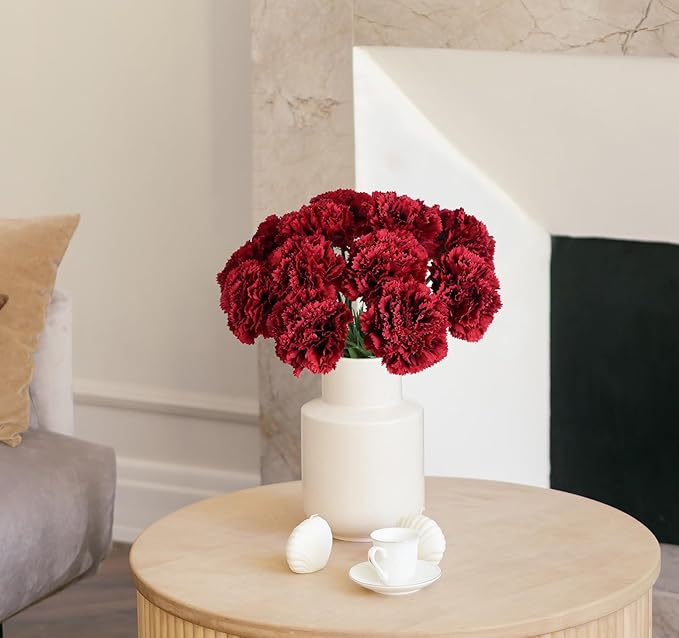Red Carnations Artificial Flowers 15pcs Real Touch Carnation Flowers Silk Flowers with Stems for Wedding Bouquets for Bridal Home Table Centerpieces Floral Arrangements (Red)