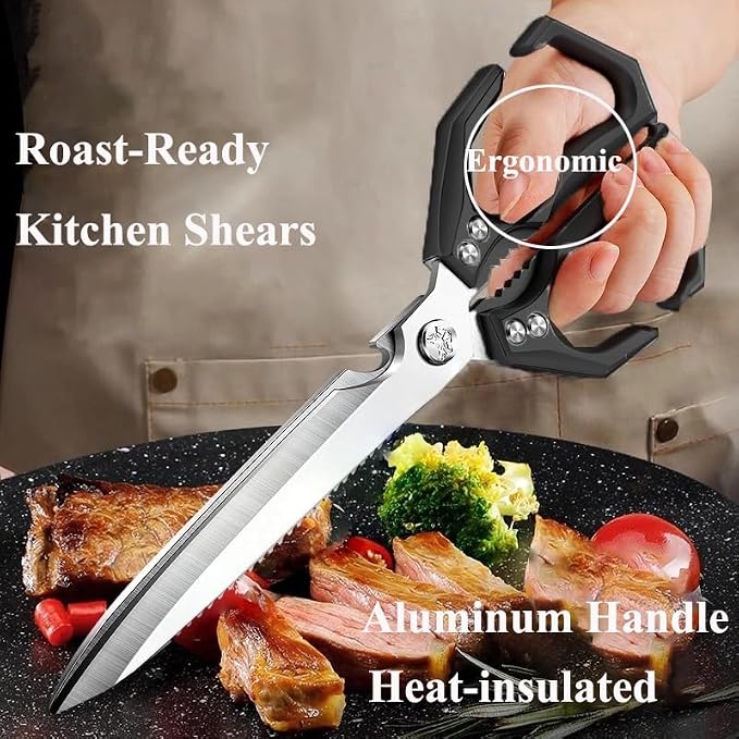 Extended Blade All Purpose Heavy Duty Kitchen Shears for Cooking BBQ, Ergonomi Roast Food Cutting Scissors Dishwasher Safe