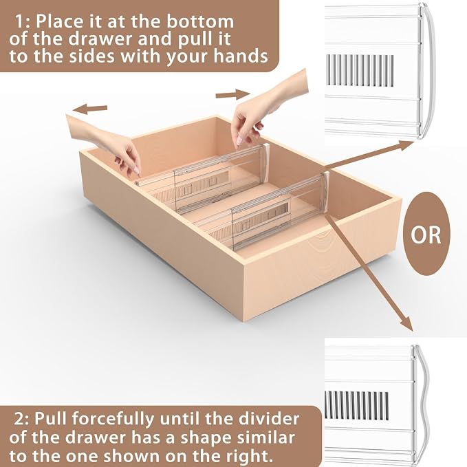 6 Pack Adjustable Drawer Dividers for Clothes,4" High Expandable From 13-21" Clear Drawer Organizers, PC Plastic Separators for Dresser/Bedroom/Bathroom/Kitchen/Office Storage