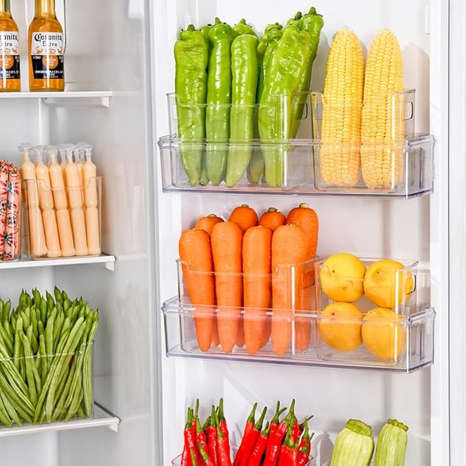 Crystal Clear Freezer Storage Bins, Clear Plastic Storage Bins for Pantry Organizers and Storage, Kitchen Stackable Containers with Handle for Refrigerator, Fridge, Cabinet (2, L)