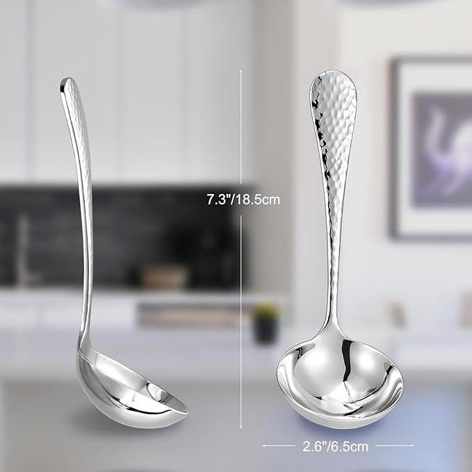 KEAWELL Premium 7.3" Hammered Gravy Ladle – 18/10 Stainless Steel – Exquisite Blend of Elegance and Functionality – Dishwasher Safe