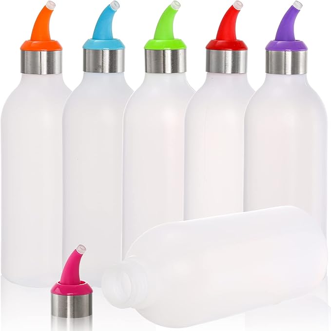 Lawei 6 Pack 15 oz Plastic Squeeze Condiment Bottle - Plastic Squirt Bottles with Lids and Colored Tips - Perfect for Condiments, Sauce, BBQ, Dressings, Syrup, Arts and Crafts