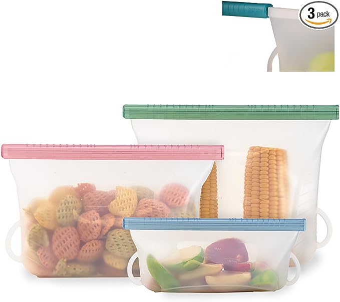 GripStic Steam + Store Bags, Reusable Silicone Bags. Microwave Safe Food Storage Bags for Steaming & Reheating and Storing, BPA Free – Set of 3