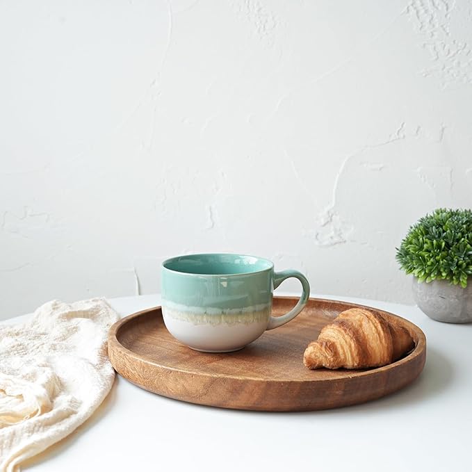 Bosmarlin Ceramic Coffee Mug Set of 4, 16 Oz, Jumbo Latte Mugs, Dishwasher and Microwave, Unique Reactive Glaze (Mint Green, 16 Oz)