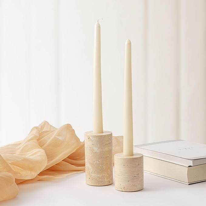 Candle Holders True Natural Marble Set of 2 Decorative Candlestick Holder for Table Centerpieces Home Dinning Party Wedding Birthday Premium Candles Stand for 3/4 inch Candles Beige (ZT017R)
