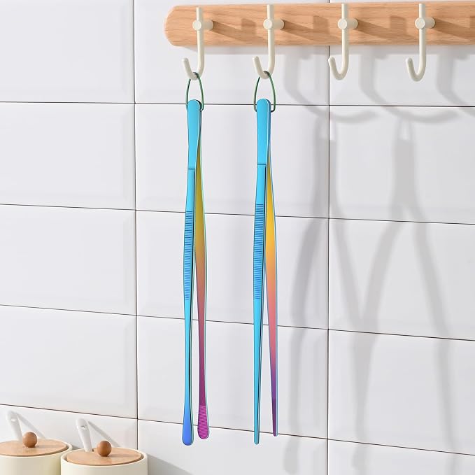 12 Inch Metal Chef Tweezers For Cooking, Rainbow Stainless Steel Cooking Tongs Set Of 2, Colorful Pickle Grabber, Long Pasta Tongs