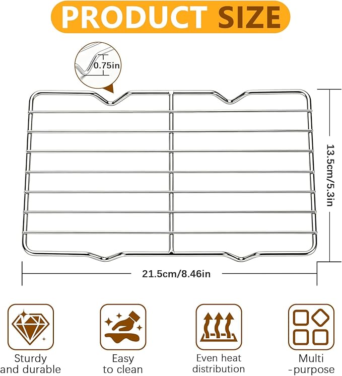 Stainless Steel Roasting Rack, Rectangle Cooking Racks 5.3 x 8.46 Inch Oven Grill Rack Cookie Cooling Rack for Cooking Baking Roasting Grilling
