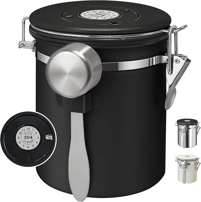 1.5L Airtight Vacuum Coffee Canister, Stainless Steel Storage Container for Coffee Beans and Grounds with Scoop.Suitable for coffee powder, coffee beans, rice, tea leaves, sugar, flour, and grains