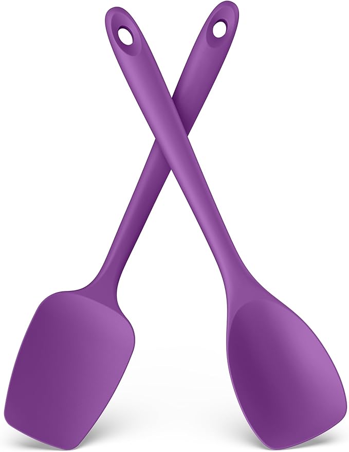 600ºF Heat Resistant Silicone Spoons: U-Taste Flexible Baking Spoon Spatula & Cooking Scoop Spoonula, Seamless Soft Kitchen Utensils for Serving, Scraping, Scooping in Non-Stick Cookware (Purple)