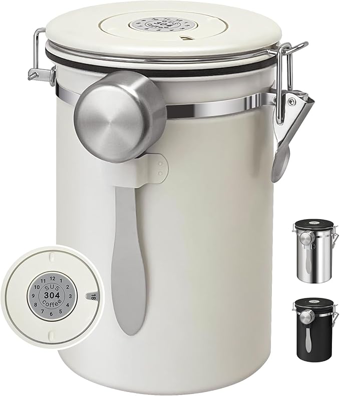 1.8L Airtight Vacuum Coffee Canister, Stainless Steel Storage Container for Coffee Beans and Grounds with Scoop.Suitable for coffee powder, coffee beans, rice, tea leaves, sugar, flour, and grains