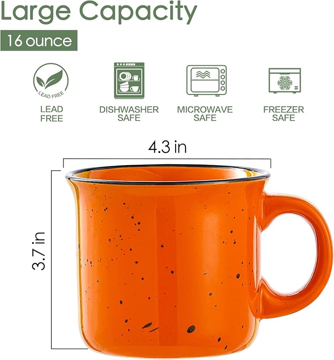bestone Coffee Mugs Set of 4，16 oz Large Ceramic with Handles,Coffee,Salad,Noodles etc Cups for Cereal Latte,Vibrant Colors (Vibrant 6, 16-oz)