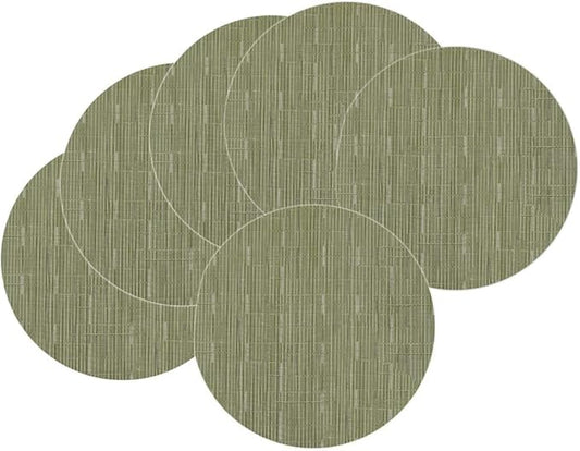 Round Placemats Set of 6 Woven Table Placemats Washable Non-Slip Placemats 13.8 Inch for Christmas Decoration Home Wedding Party, Green