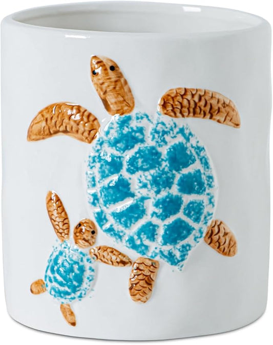 dgudgu Turtle Kitchen Utensil Holder Cooking Utensil Crocks For Kitchen Tool Holder Counter White Ceramic Utensil Organizer 3D Turtle Decor Easy-Grip Glossy Glaze Countertop Storage Utensils Caddy
