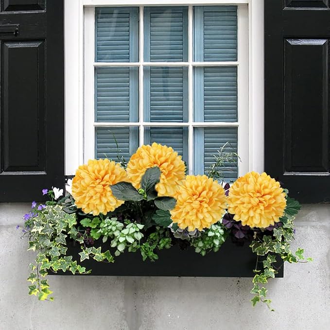 Briful [6PCS Autumn Artificial Chrysanthemum Flowers – 25.6” Long Stem Faux Silk Flowers with Large 6” Bloom Heads, Realistic Plastic Leaves – for Home Wedding Party Office Fall Decor (Yellow)