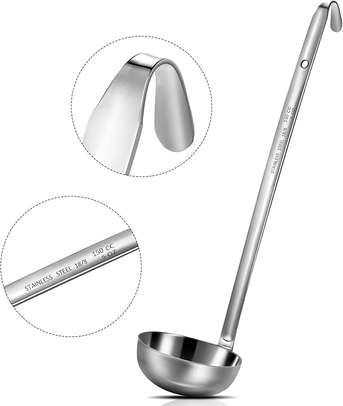 meekoo Stainless Steel Ladle Soup Handle Ladle with Pouring Rim for Kitchen Cooking Soup Sauce
