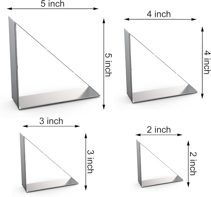 45/90 Degree Triangle Cookie Cutter Set - 5 inch, 4 inch, 3 inch, 2 inch - Half Square Right Angle Triangle Geometric Frame Plaque Cookie Cutters Shapes Molds - Stainless Steel