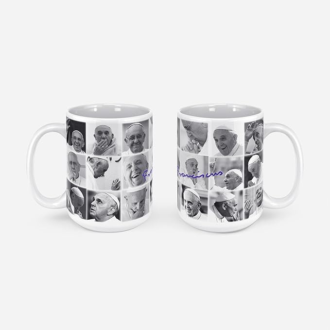 The Many Faces of Pope Francis Mug – 15 oz | Funny Catholic Coffee Cup | Papal-Themed Drinkware | Unique Gift for Catholics