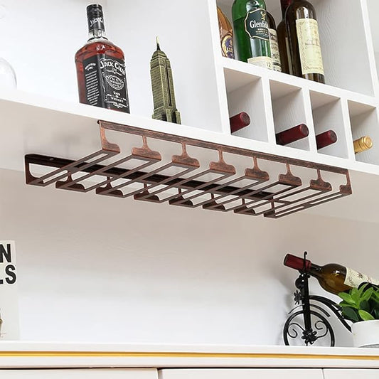 Under Cabinet Stemware, Hanging Wine Glass Holder with Screws, Glasses Storage Hanger Iron Organizer for Home Kitchen Bar
