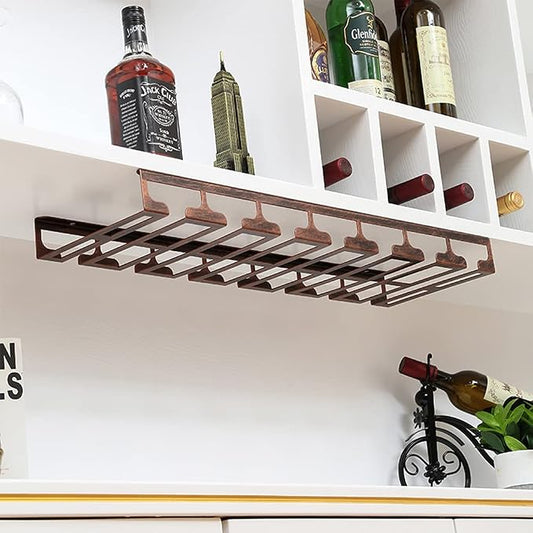 Stemware Rack Under Cabinet Iron Wine Glass Holder Glasses Storage Hanger Organizer, Hanging Wine Glass Holder for Home Kitchen Bar