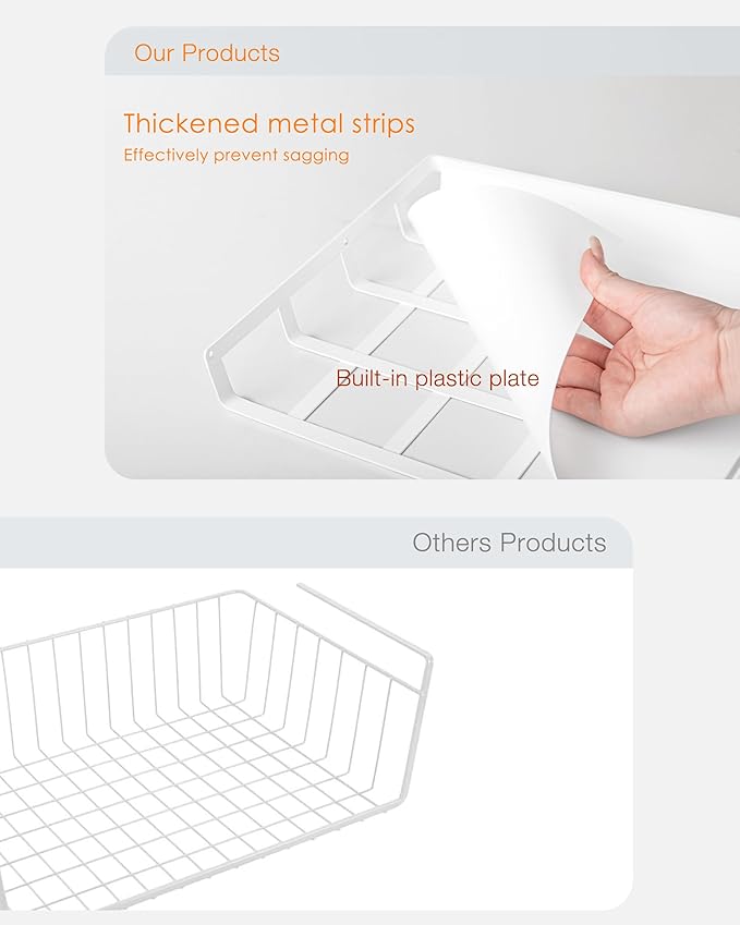 Under Shelf Basket, 2 Pack Under Cabinet Shelf Basket Organizer | Hanging Wire Storage Baskets, Slide-in, Add-on Space Saving for Kitchen Pantry Laundry Room Desk Bookshelf, White